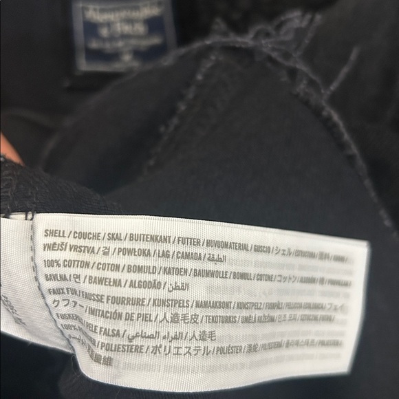 Abercrombie & Fitch Sherpa Collar Cropped Denim Jacket in Black Sz M - Picture 11 of 11